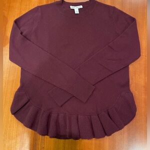 Autumn Cashmere Ruffle Sweater in Burgundy